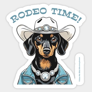 RODEO TIME! (Black and tan dachshund wearing white cowboy hat) Sticker